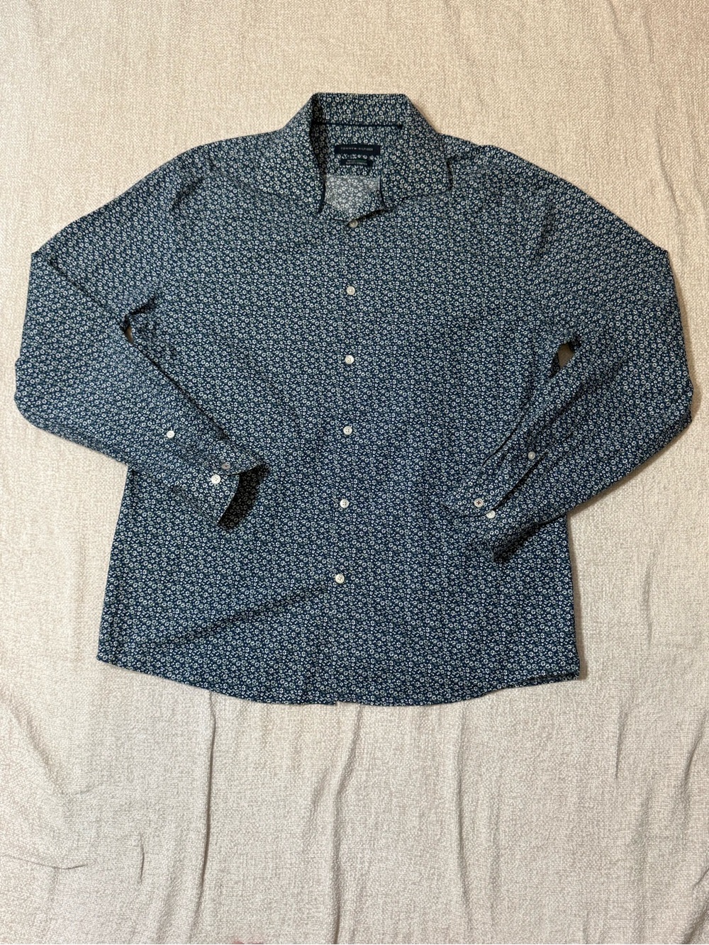 Tommy Hilfiger THFlex Supima Shirt 16.5 L Navy Floral Slim Fit Preppy